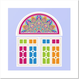 Yemeni Window Stained Glass Qamariyah Magenta design Posters and Art